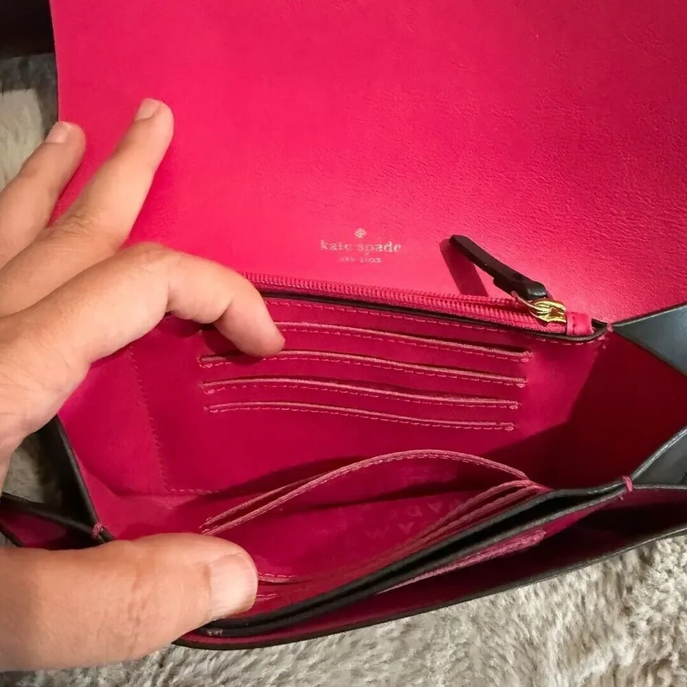 Kate Spade Arbour Hill Kyra Black Sweetheart Pink Leather Crossbody Handbag with